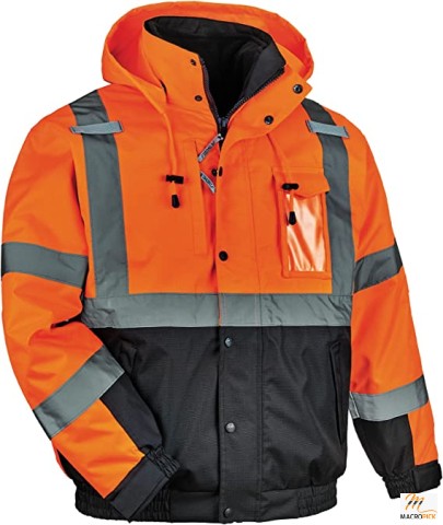 Heavy Duty & Water-Resistant Reflective Winter Bomber Jacket with Zipper Closure for Outdoor Work