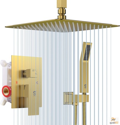 Stainless Steel 12 Inch  Ceiling Mount Rainfall Shower Head System with Decent Design | Multiple Colors Available